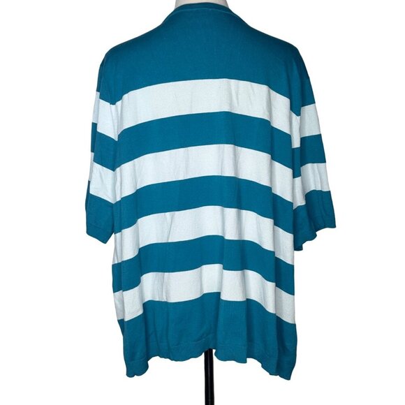 NWOT Talbots Plus Striped Button-Down Cardigan Womens 3X Blue White Pima Cotton - Picture 2 of 8